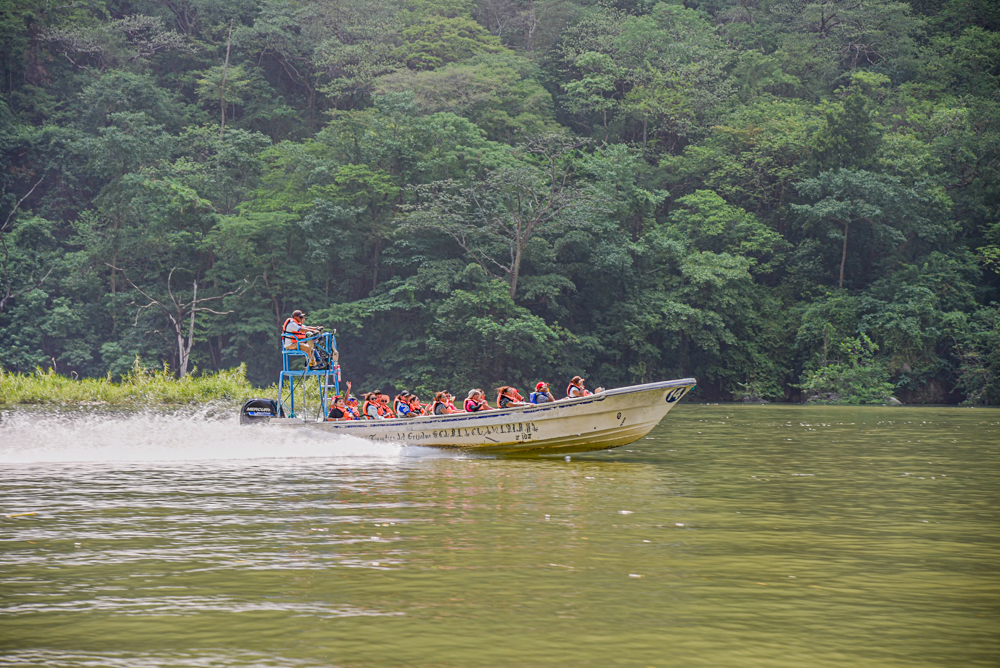 Corporate incentive group enjoying a boat tour through Sumidero Canyon in Chiapas, Mexico, as part of a meetings and conventions program